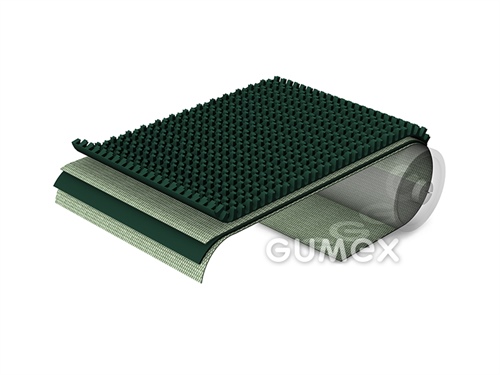 PVC dopravníkový pás všeobecný L10/M/LR profilový, 2vl, hrúbka 5,2mm, šírka 500mm, pre prepravu balíkov, -10°C/+70°C, tmavo zelený